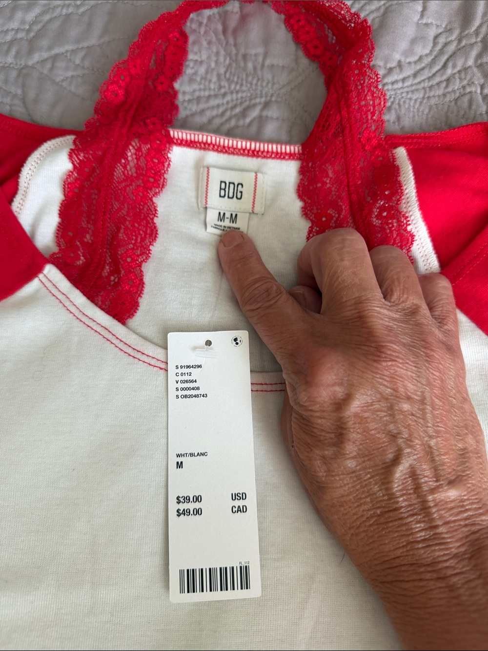 Urban Outfitters BDG White Tee with Red Raglan Sleeves and Lace Halter - Picture 2 of 7
